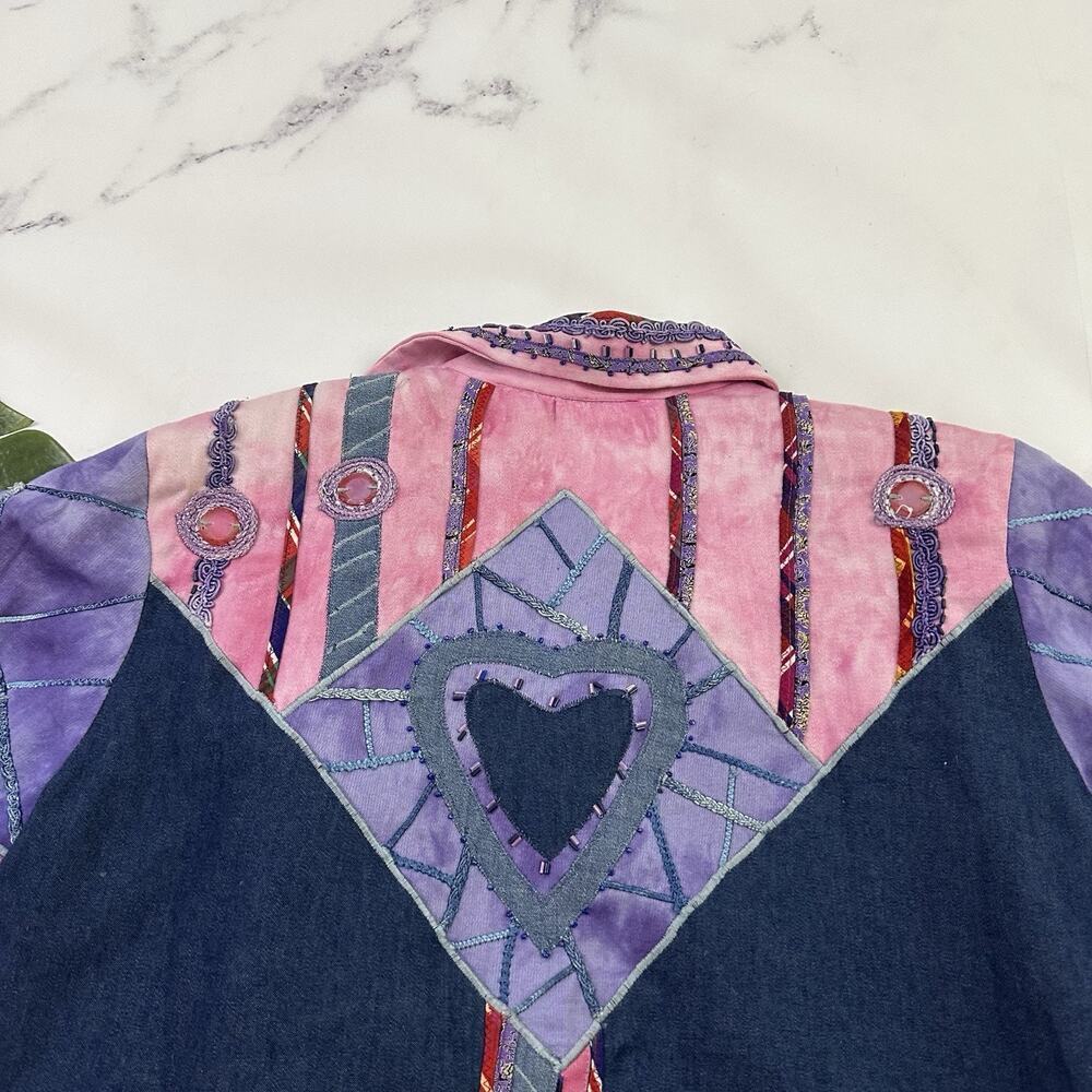 Drapers Damons Womens Vintage 90s Embellished Jacket Size L P Pink Hearts Beaded - Picture 11 of 14